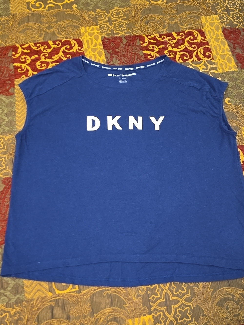 DKNY Womans Navy Blue Logo Tank Top